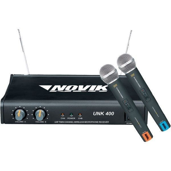 SET DE MICROFONO NOVIK, 2 MICROFONOS INALAMBRICO DE MANO, CON RECEPTOR UHF, 40HZ-15KHZ