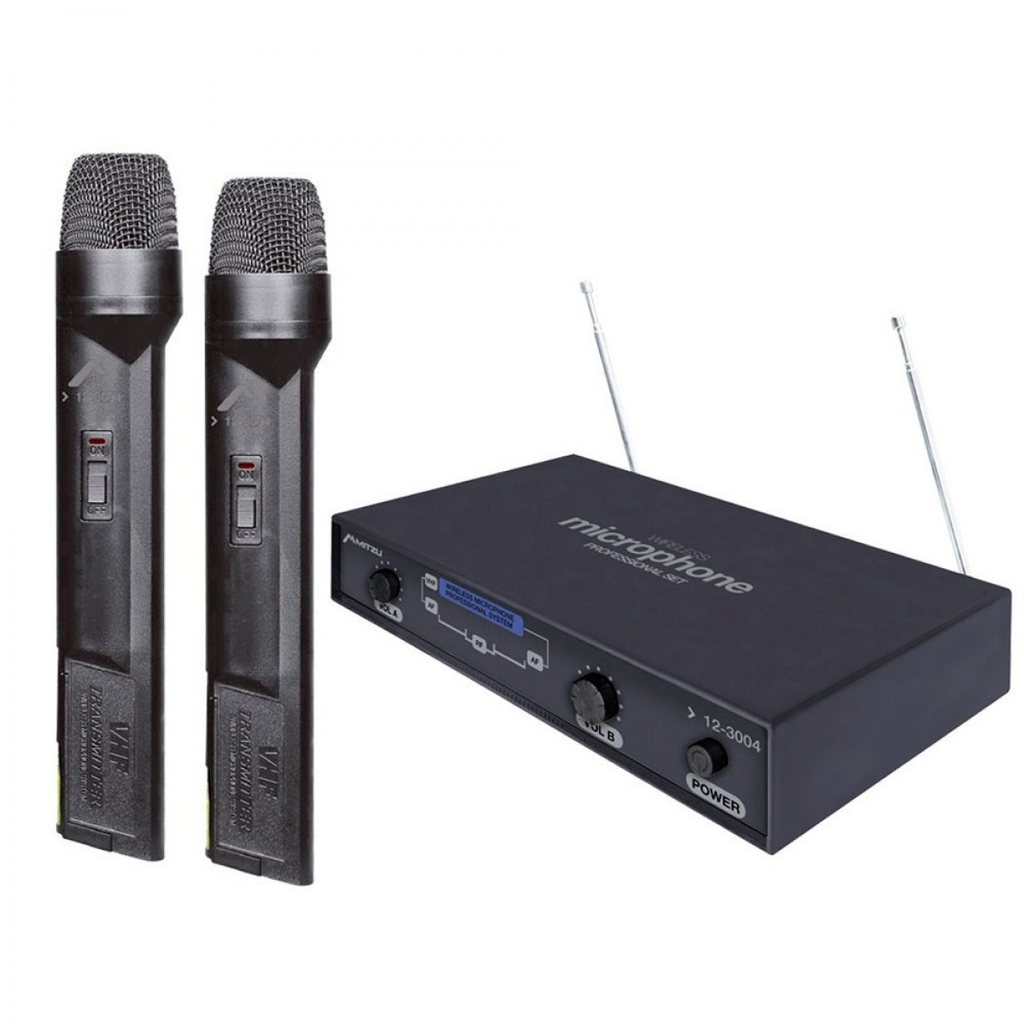 SET DE MICROFONOS MITZU, 2 MICROFONOS INALAMBRICOS VHF CON RECEPTOR, 50 HZ a 13 KHZ
