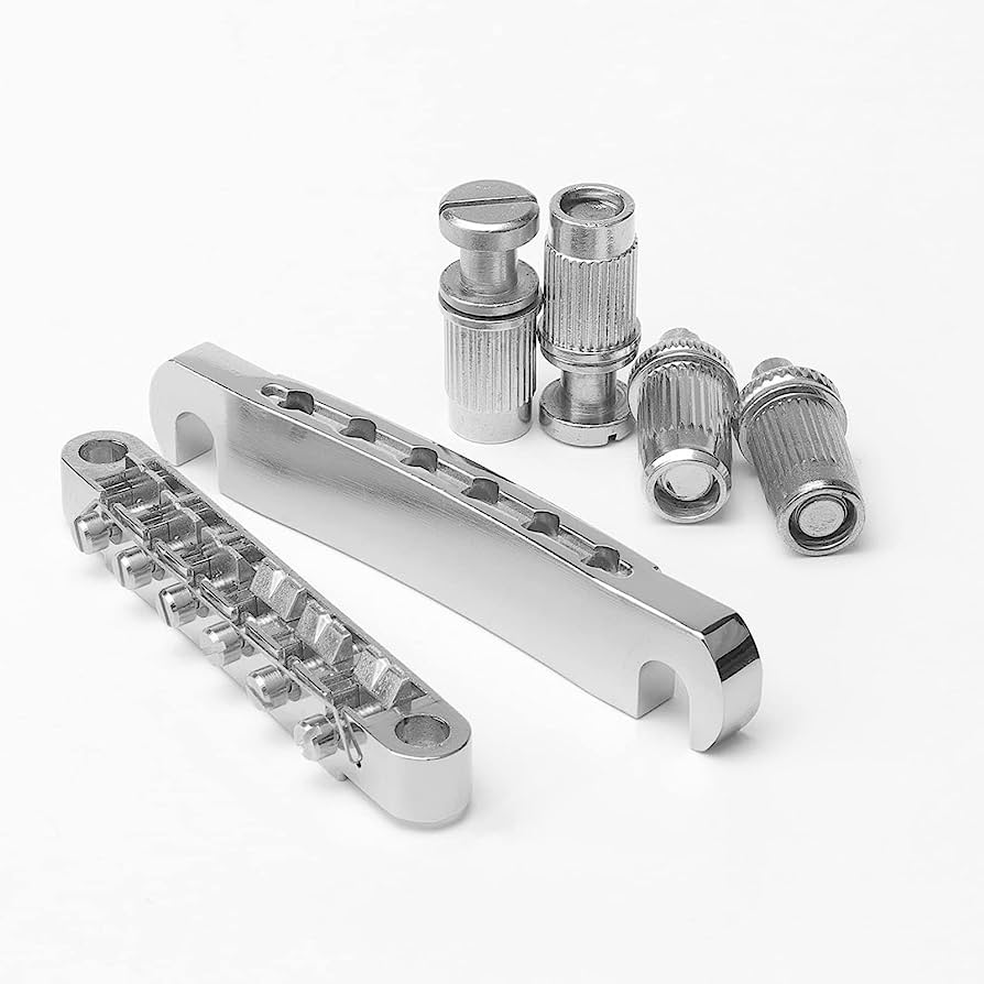 SET DE REPUESTOS WINGO, PARA GUITARRA ELECTRICA TIPO LP, PUENTE TUNE O'MATIC, CROMADO