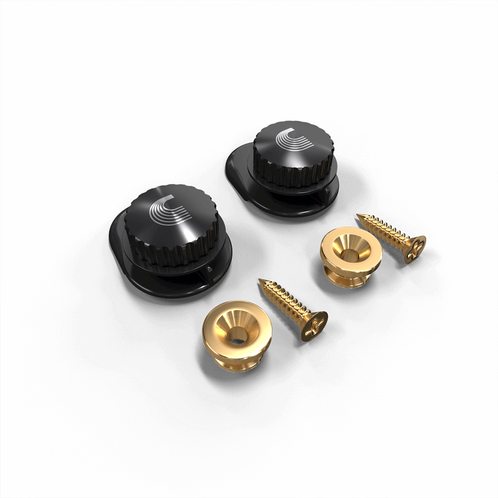 SET DE STRAPLOOK (PIN) D'ADDARIO, PARA GUITARRA ELECTRICAS, ACUSTICA, BAJO, COLOR DORADO, PRIMIUM