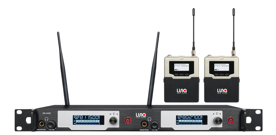 SISTEMA DOBLE DE MONITOREO LUNA, INALAMBRICO, INCLUYE AURICULARES Y RECEPTOR, 40 CANALES