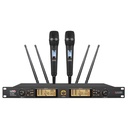 SISTEMA MICROFONO DOBLE INALAMBRICO LUNA, DINAMICO, DIGITAL, DE MANO, CON RECEPTOR, 200 METROS DE ALCANCE MAXIMO, NEGRO MATE