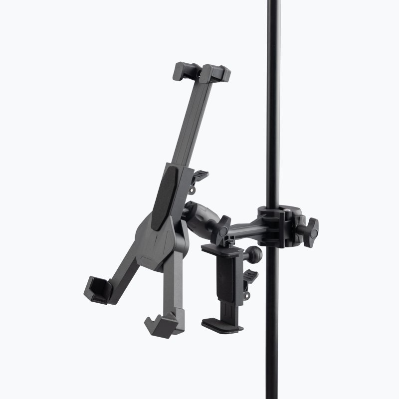 SOPORTE UNIVERSAL ON-STAGE, PARA TABLET O IPAD, COLOR NEGRO.