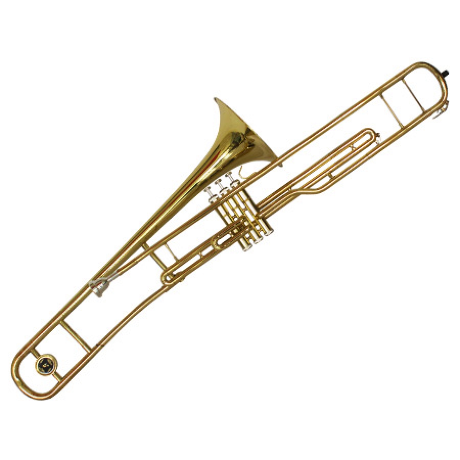 TROMBON ADARA, REGISTRO ALTO, NOTA Bb, CON PISTONES, COLOR DORADO, CON ESTUCHE
