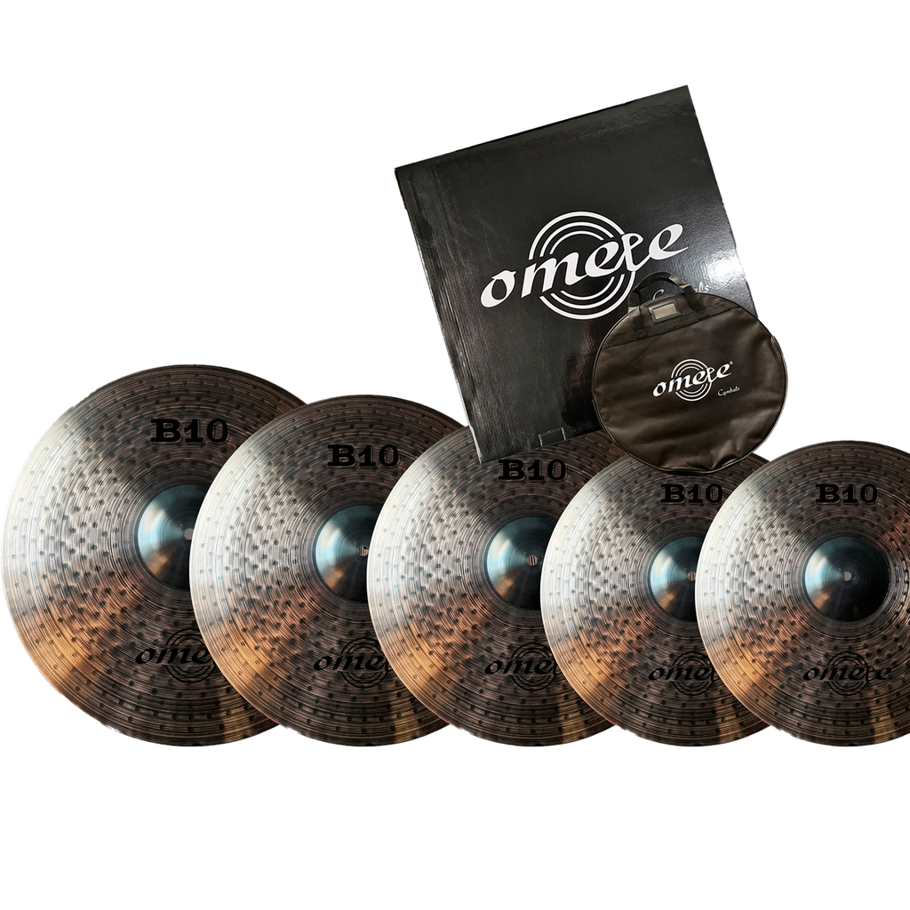 SET DE PLATILLOS OMETE, SERIE DARK B10, MEDIDAS: 14 HIHATS,  16 CRASH, 18 CRASH, 20 RIDE, INCLUYE FUNDA