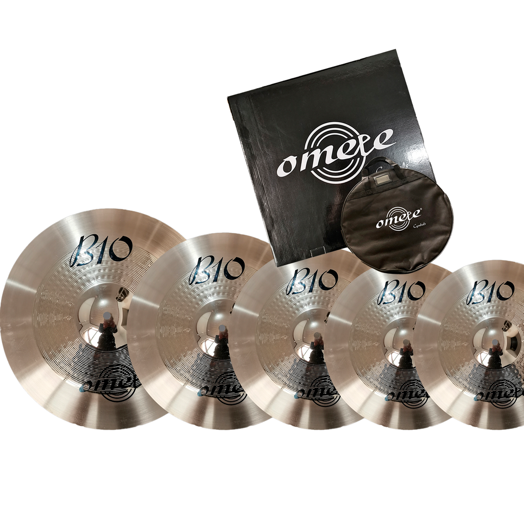 SET DE PLATILLOS OMETE, SERIE GOLDEN B10, MEDIDAS: 14 HIHATS,  16 CRASH, 18 CRASH, 20 RIDE, INCLUYE FUNDA