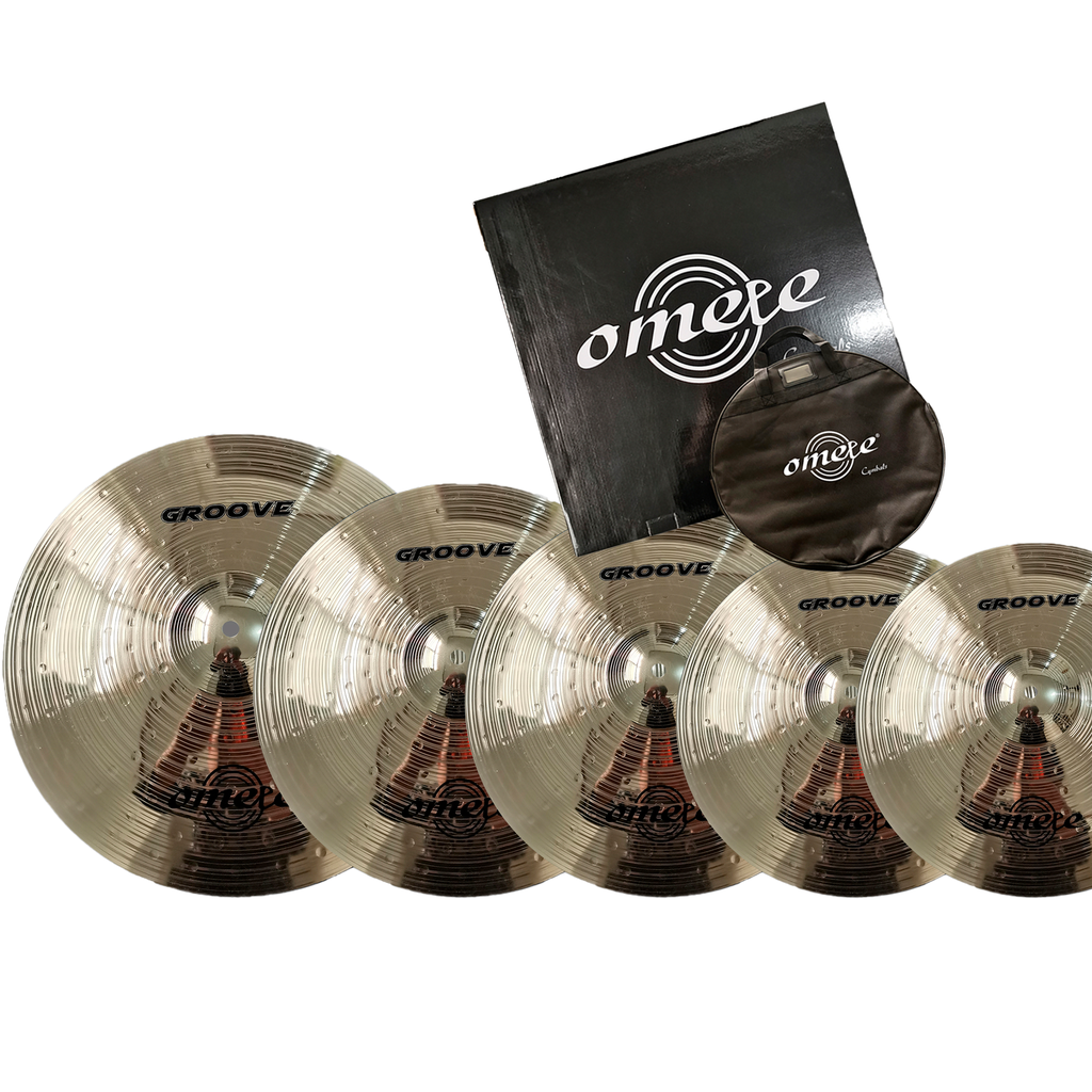 SET DE PLATILLOS OMETE, SERIE GROOVE, MEDIDAS: 14 HIHATS,  16 CRASH, 18 CRASH, 20 RIDE, INCLUYE FUNDA
