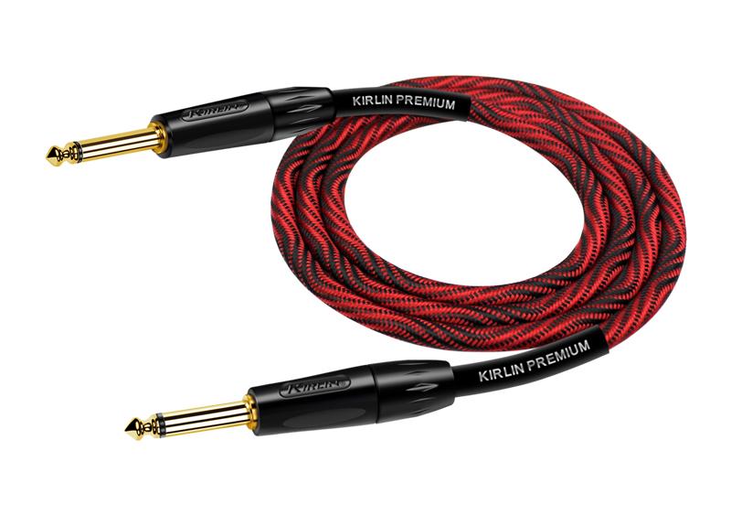 CABLE PARA INSTRUMENTO KIRLIN, TS 1/4 - TS 1/4, CAPA DE TELA ROJO/ NEGRO, PLUG DORADO, 6 METROS,
