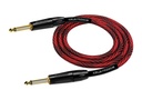 CABLE PARA INSTRUMENTO KIRLIN, TS 1/4 - TS 1/4, CAPA DE TELA ROJO/ NEGRO, PLUG DORADO, 6 METROS,