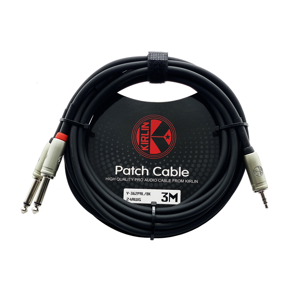 CABLE (Y) KIRLIN, (PARA MUSICA), TRS 1/8 - 2x TS 1/4 (TIP / RING), CAPA LISO NEGRO, 1 METRO, 24AWG