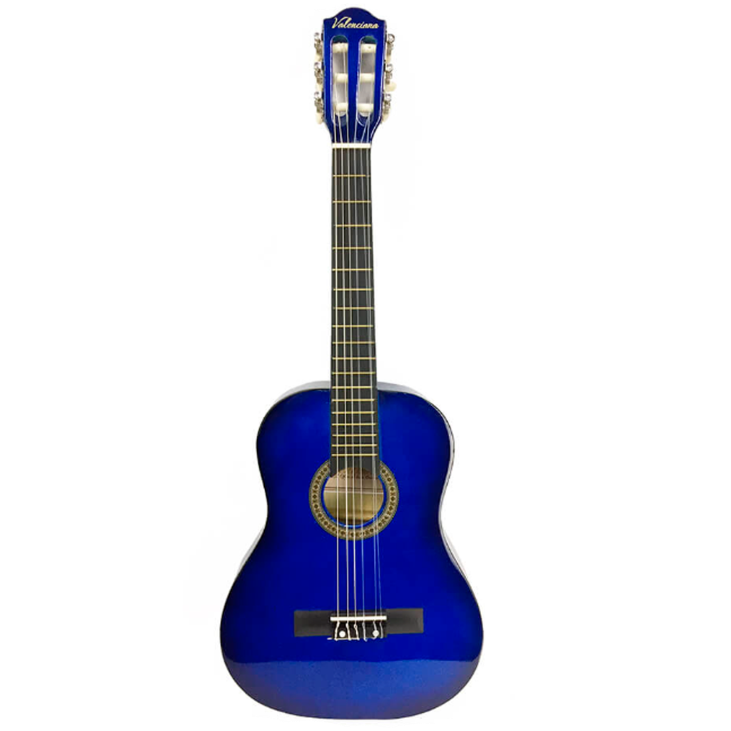 GUITARRA CLASICA VALENCIANA, 30", PARA NIÑO, AZUL SOMBREADO, CON FUNDA