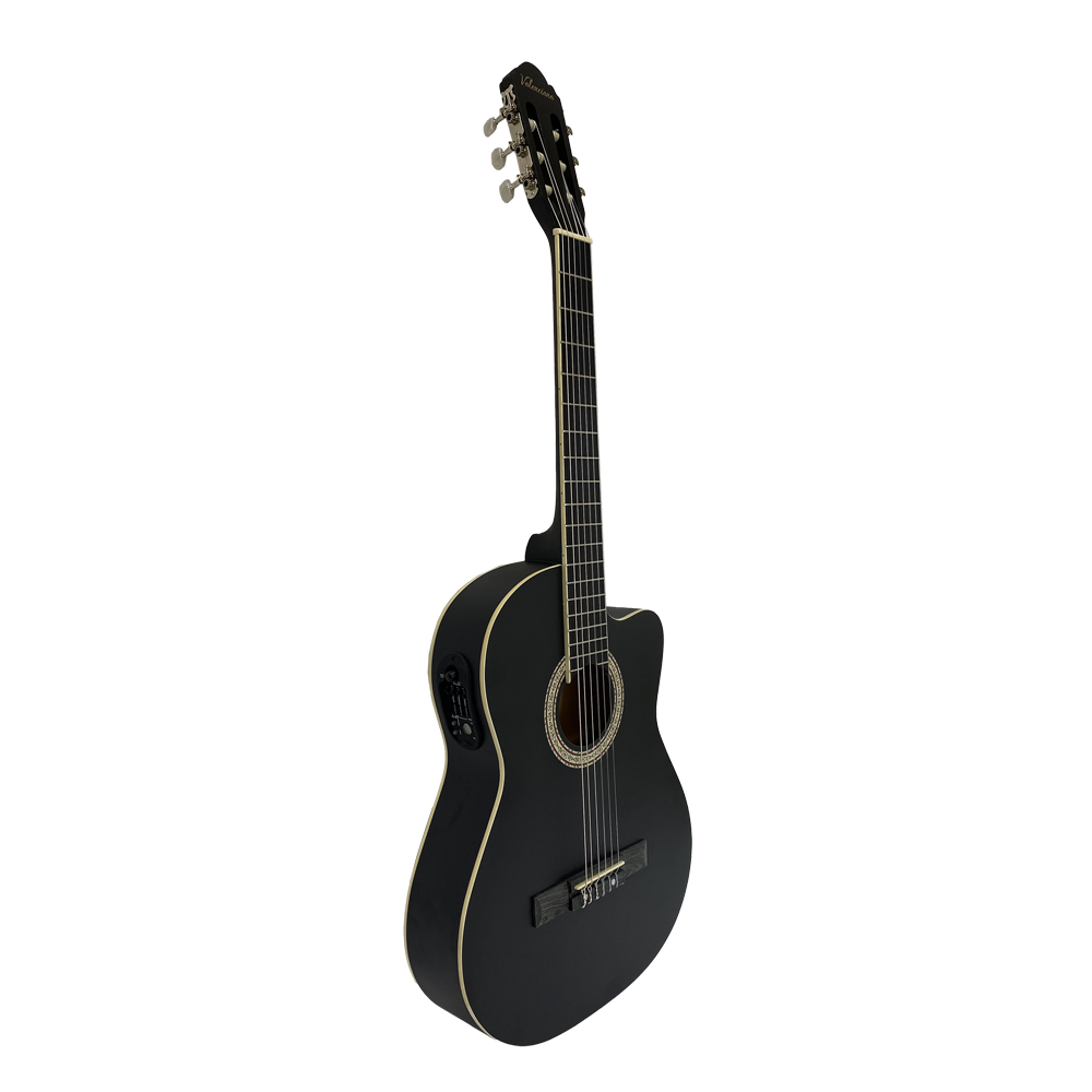 GUITARRA ELECTROCLASICA VALENCIANA, DE 39". CURTAWAY, COLOR NEGRO MATE