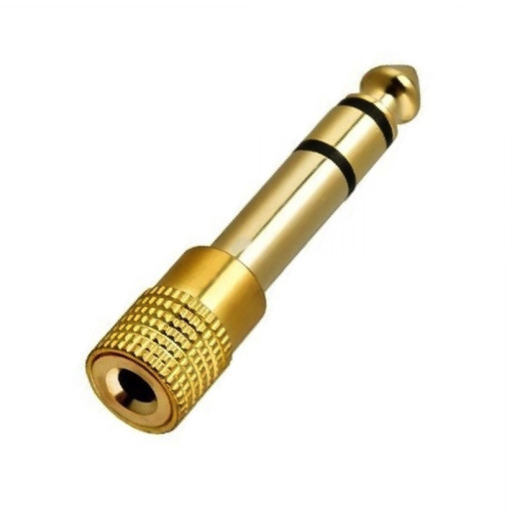 ADAPTADOR ALCTRON, 3.5MM HEMBRA A PLUG 1/4 STEREO, METALICO, DORADO