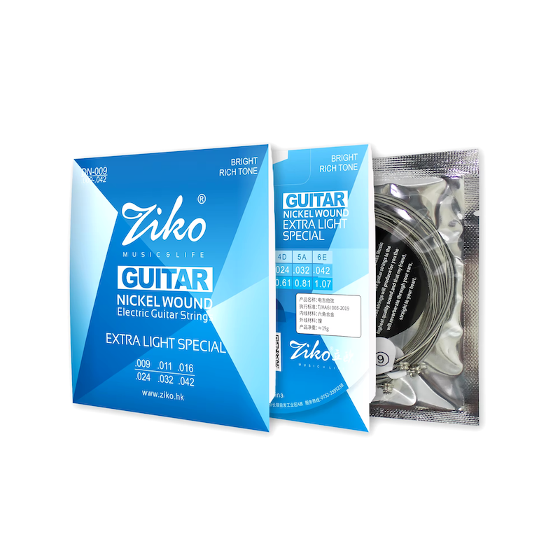 SET DE CUERDAS ZIKO, PARA GUITARRA ELECTRICA, REVESTIMIENTO DE NICKEL, 6 CUERDAS, METAL, CALIBRE 9-42