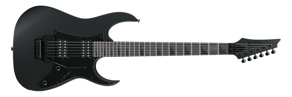 GUITARRA ELECTRICA MARCA IBANEZ, SERIE RG GIO, HH,  PUENTE FLOTANTE (TIPO FLOYD ROSE), SELECTOR 5-WAY, COLOR TRANSPARENT BLACK FLAT