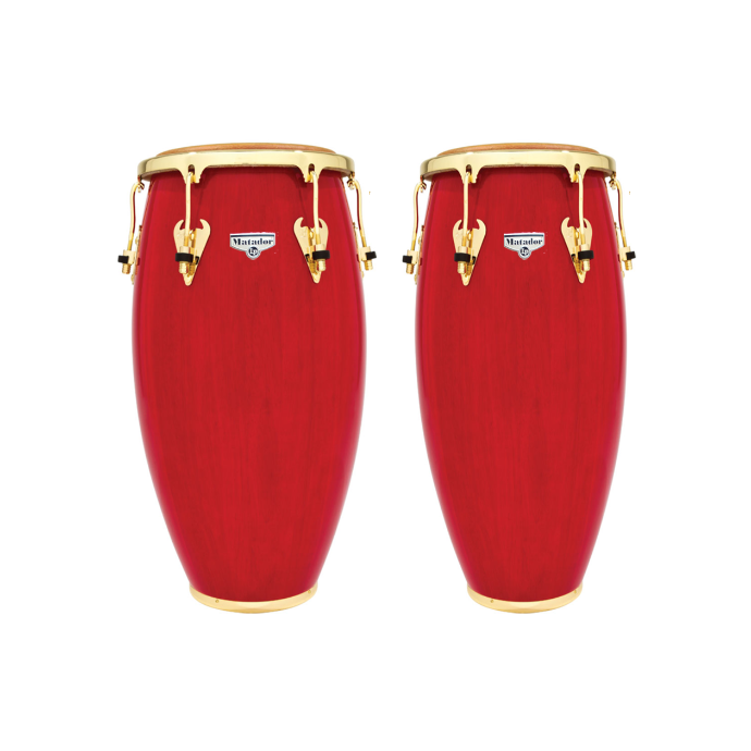 CONGAS LP, SERIE MATADOR, COLOR WOOD RED, AROS DORADOS ACABADO BRILLANTE, 11 3/4" Y 12 1/2"