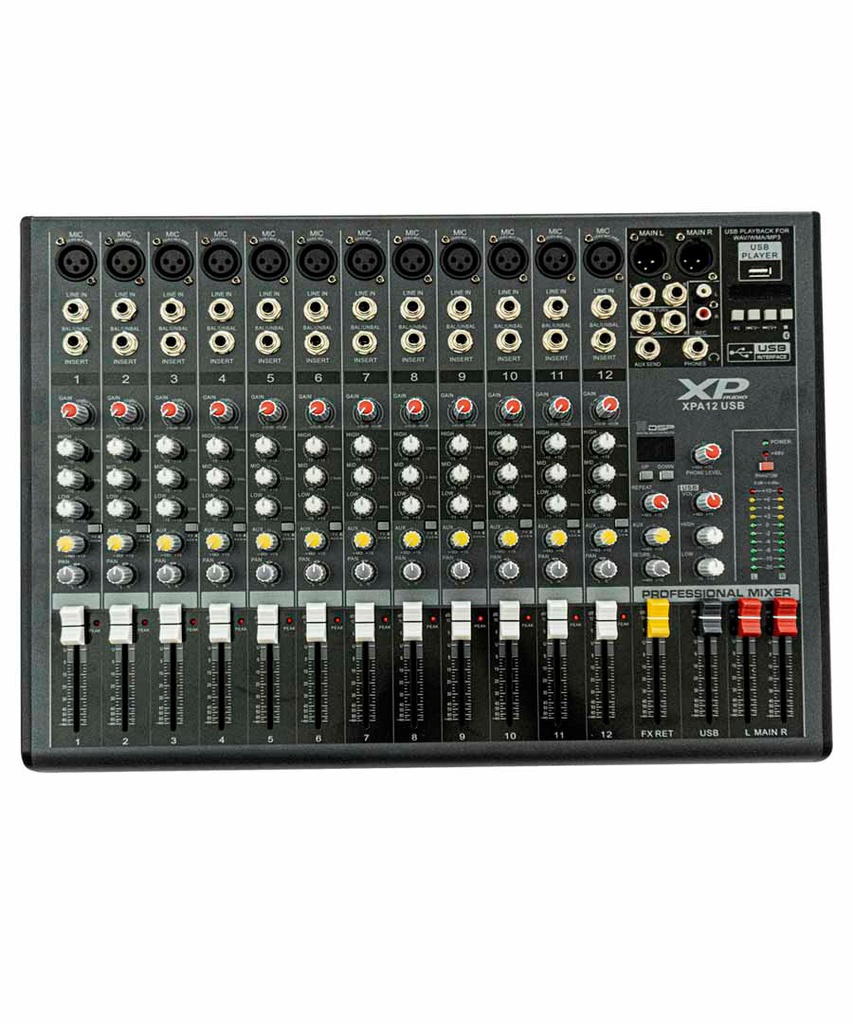 CONSOLA ANALOGA XP AUDIO, 12 CANALES ENTRADA, USB