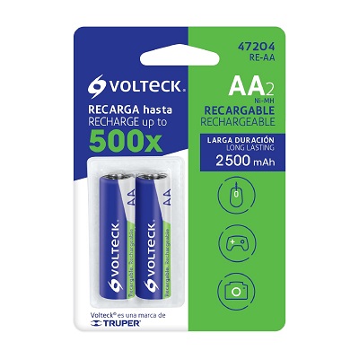 BATERIA AA VOLTECK, RECARGABLES, 2500MAH, 2 PCS