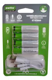 BATERIA AA EWTTO, RECARGABLES POR USB TIPO C, 4 PCS