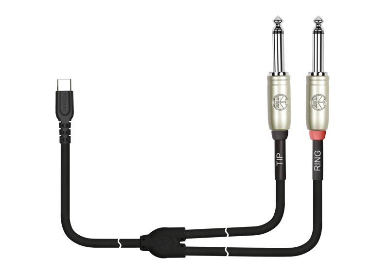 CABLE (Y) KIRLIN, (PARA MUSICA) USB C - 2x TS/PLUG 1/4 (TIP-RING), CAPA LISO NEGRO, 2 METROS