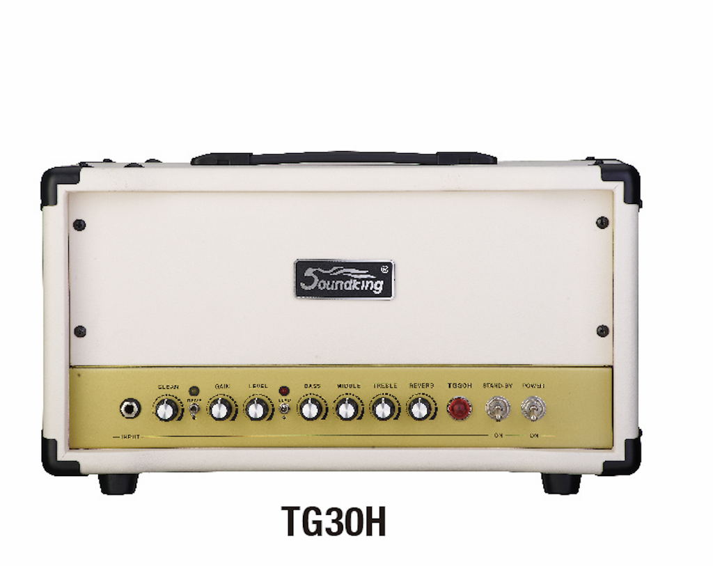 AMPLIFICADOR PARA GUITARRA SOUNDKING, (CABEZAL) 30W RMS, 2XTUBOS 6L6GC, 12AX7 PREAMP, OVER/LEAD SWITCH, EQ DE 3 BANDAS, REVERB, 4/8/6 OHM