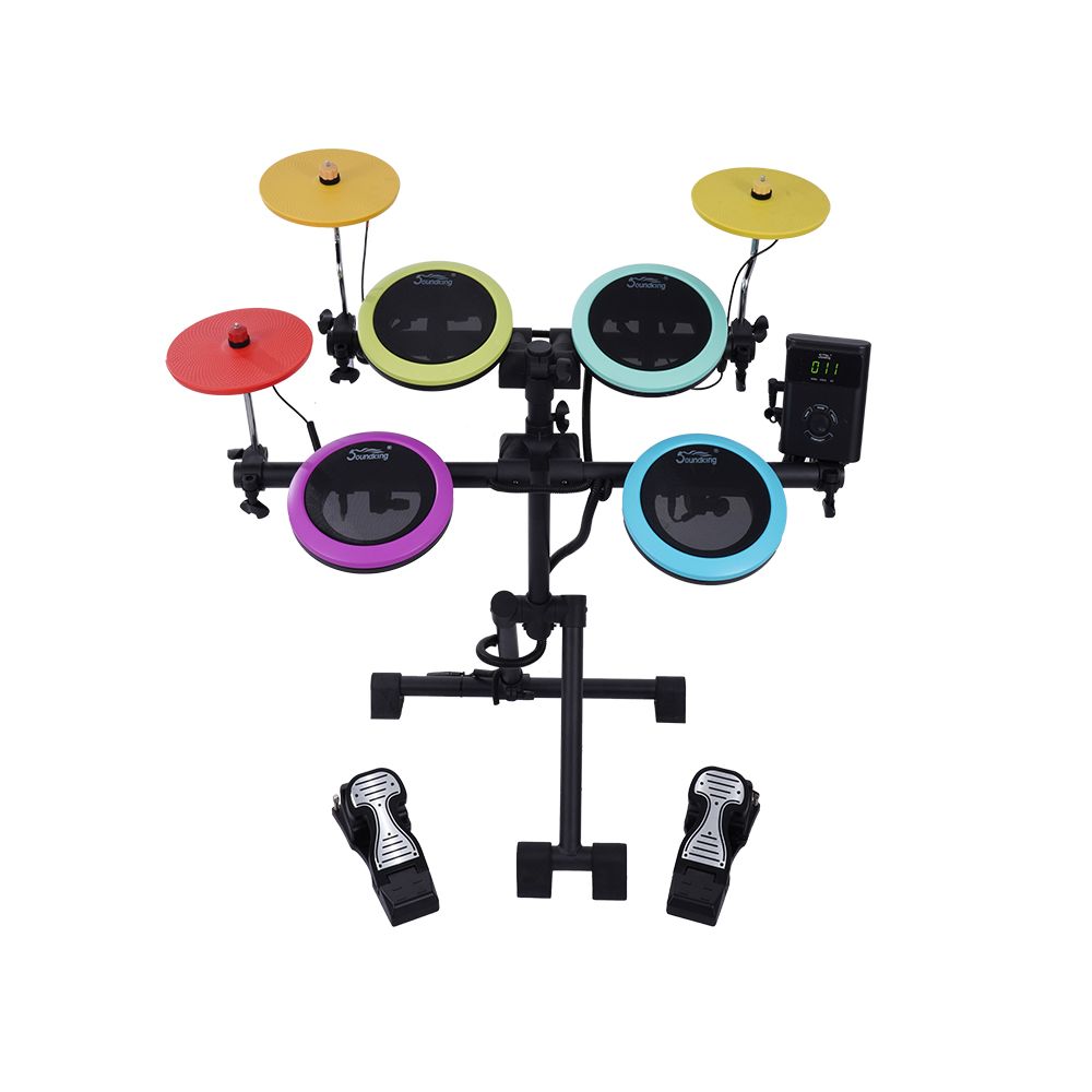 BATERIA ELECTRICA SOUNDKING, SERIE TREVEL RAINBOW DRUM, PORTATIL MULTIFUNCIONAL, 10 PIEZAS, 300 TIMBRES, BATERIA RECARGABLE, COMPACTO, PARCHES MESH