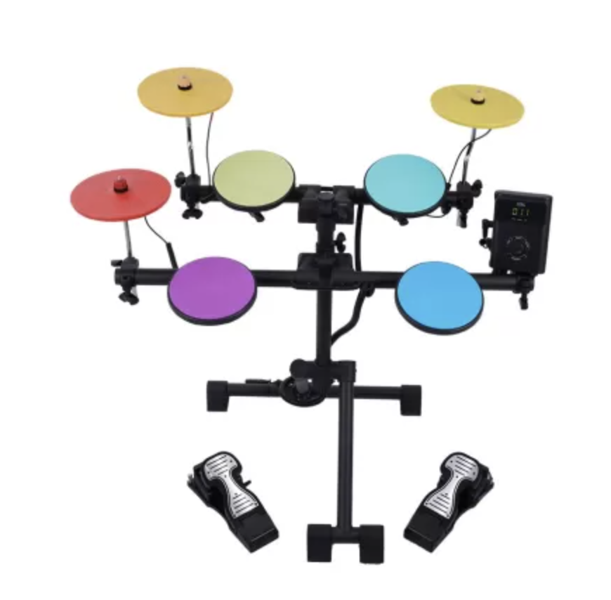 BATERIA ELECTRICA SOUNDKING, SERIE TREVEL RAINBOW DRUM, PORTATIL MULTIFUNCIONAL, 10 PIEZAS, 300 TIMBRES, BATERIA RECARGABLE INCORPORADA