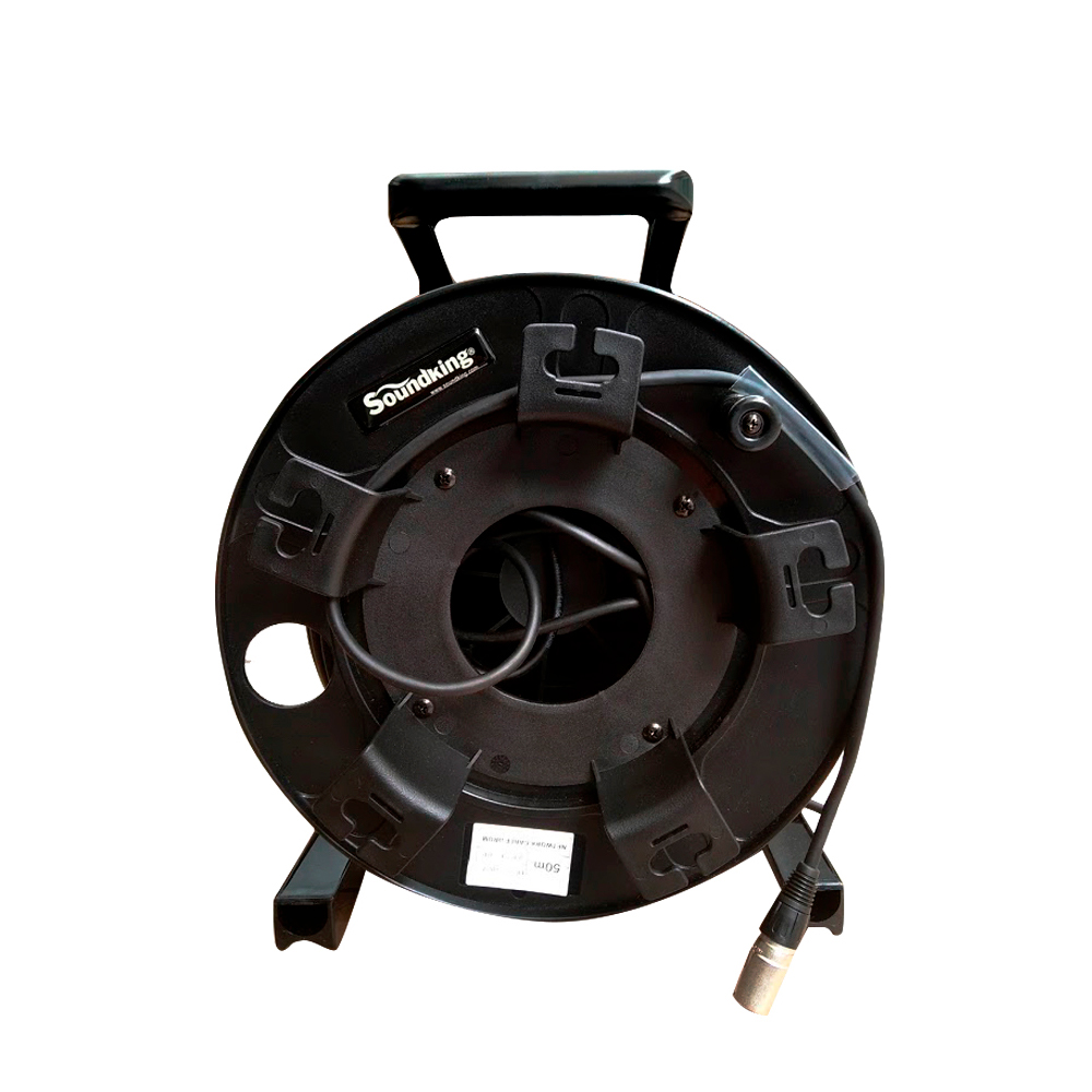 BOBINA DE CABLE CAT6e SOUNDKING, PORTATIL, BASE METALICA Y RODOS, CONECTOR NEUTRIK, 50MT