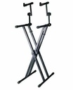 PEDESTAL PARA DOBLE TECLADO SOUNDKING, ESTILO X, DOBLE BARRA, AJUSTABLE, COLOR NEGRO