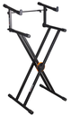 PEDESTAL PARA DOBLE TECLADO SOUNDKING, ESTILO X, DOBLE BARRA, ELEGANTE Y ROBUSTO, AJUSTABLE, COLOR NEGRO