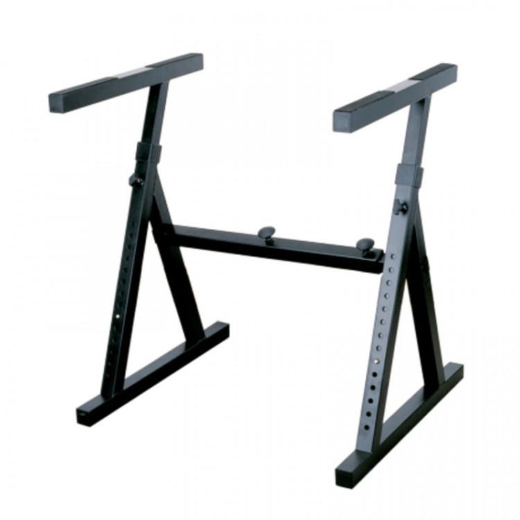 PEDESTAL PARA TECLADO SOUNDKING, BARRA CUADRADA, ESTILO Z CON REFUERZO TRASERO, AJUSTABLE, COLOR NEGRO