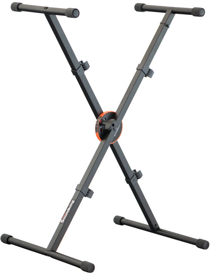 PEDESTAL PARA TECLADO SOUNDKING, ESTILO X, CON GANCHOS EN LAS BARRAS, ELEGANTE Y ROBUSTO, AJUSTABLE, COLOR NEGRO