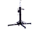 TORRE DE ELEVACION SOUNDKING, CON MANIVELA, RODOS PARA TRANSPORTE, COLOR NEGRO Y PLATEADO