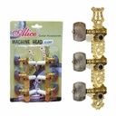 SET DE CLAVIJAS ALICE, METAL, PARA GUITARRA ACUSTICA, COLOR DORADO Y CAFE