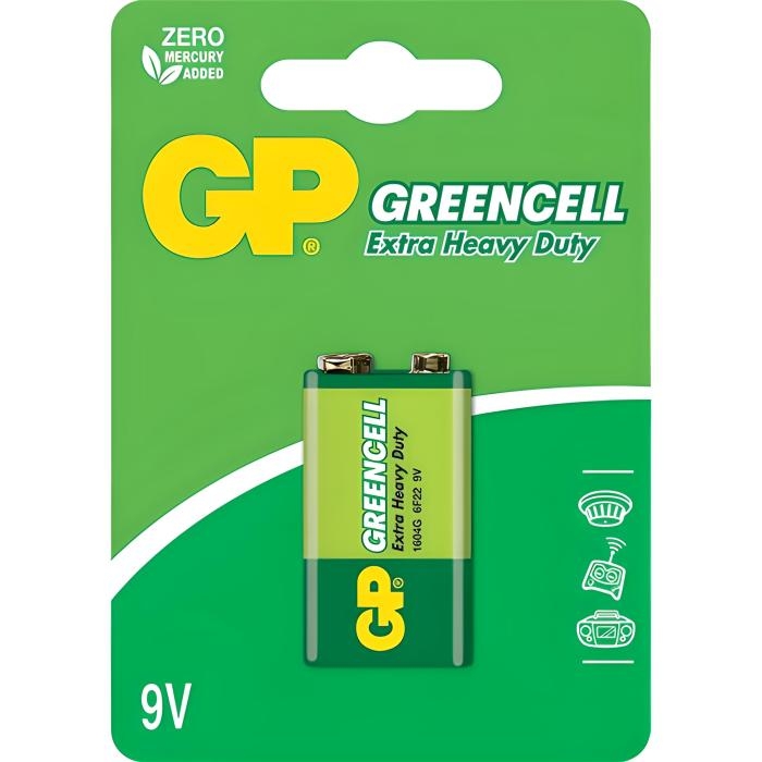 BATERIA (PILA) 9V GP, CUADRADA, CARBON GREENCELL, EXTRA HEAVY DUTY.