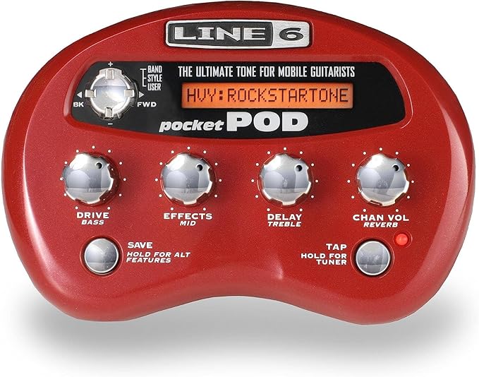 PROCESADOR MULTIEFECTOS LINE 6, SERIE POCKET POD, 300 PRESETS, 32 MODELOS DE AMPLIFICADORES, 16 MODELOS DE PANTALLAS, ULTRA COMPACTO, COLOR ROJO.