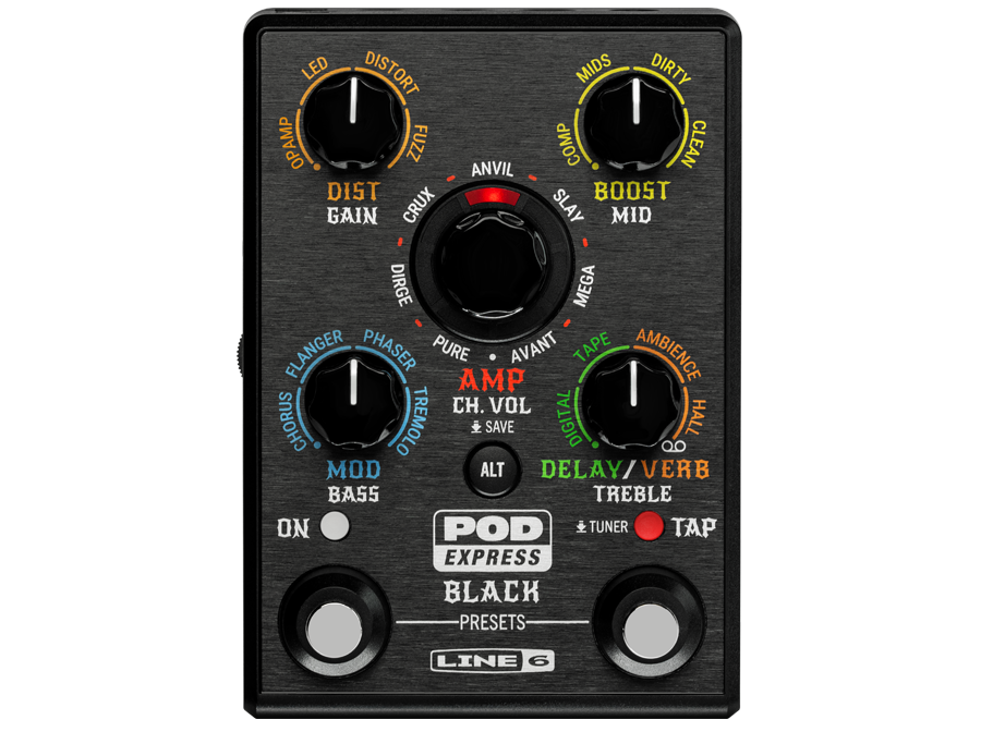 PEDAL MULTI-EFECTOS LINE 6, SERIE POD EXPRESS BLACK, PARA GUITARRA, INCLUYE 7 APLIFICADORES, 7 CABINAS Y 17 EFECTOS, INCLUYENDO UN LOOPER.