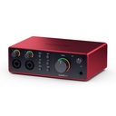 INTERFACE DE AUDIO FOCUSRITE, SERIE 4i4 G4, 2 IN XLR/TS, 2 IN TS, 4 OUT TS, 2 MODOS AIR, AUTO GAIN, COLOR ROJO.
