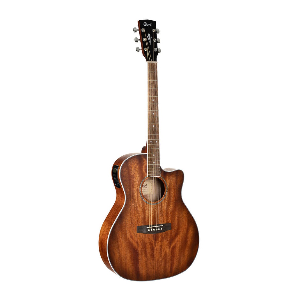 GUITARRA ELECTROACUSTICA CORT, ESTILO DE CUERPO GRAN AUDITORIO CUTWAY, CUELLO CAOBA, TAPA CAOBA, ACABADO PORO ABIERTO.