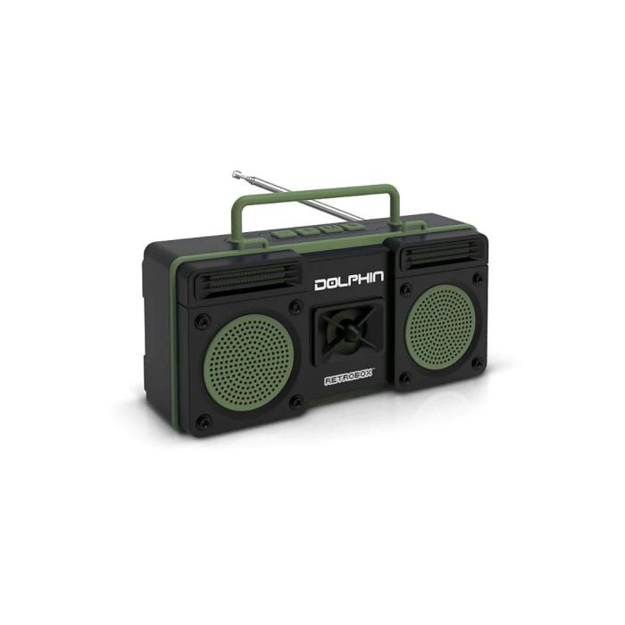 RADIO BLUETOOTH DOLPHIN, RETROBOX, PORTÁTIL, CARGA USB, COLOR VERDE