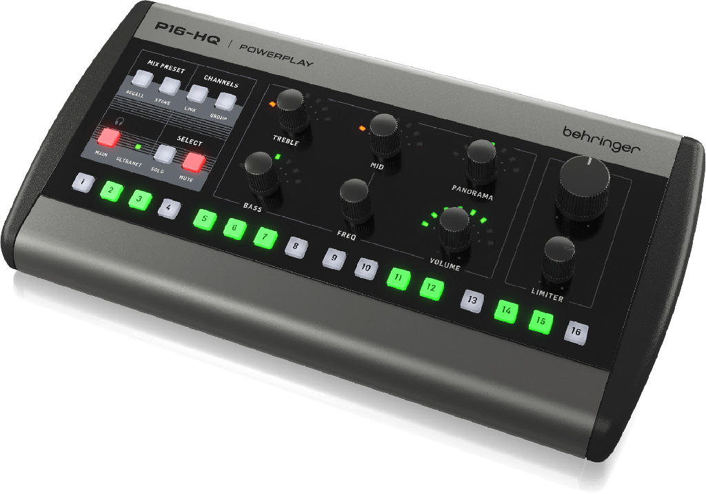 MEZCLADOR DE MONITOREO BEHRINGER, POWERPLAY, DIGITAL, 16 CANALES, CONECTIVIDAD POR ULTRANET, MIDI OUT.