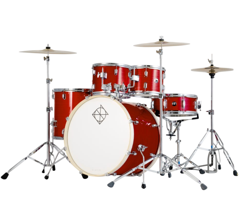 BATERIA ACUSTICA DIXON, SERIE SPARK CYCLONE RED (CRD), 5 PIEZAS, MEDIDAS: B22 | T10 | T12 | FT14, INCLUYE PLATILLOS Y PEDESTALES. COLOR ROJO