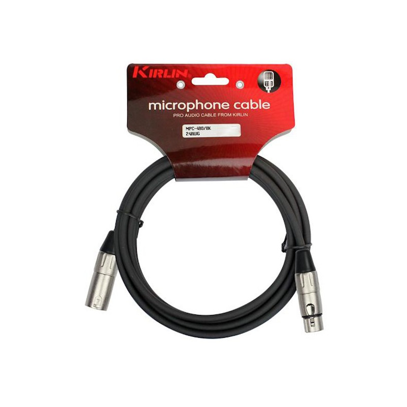 CABLE PARA MICROFONO KIRLIN, XLR MACHO - XLR HEMBRA, LISO COLOR NEGRO, 1 METRO, 24AWG