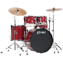 BATERIA ACUSTICA TAMA, SERIE RHYTHM MATE, 5PCS, CANDY APPLE MIST (CPM), ARO CROMADO, INCLUYE PEDESTALES, PLATILLOS Y BANCO