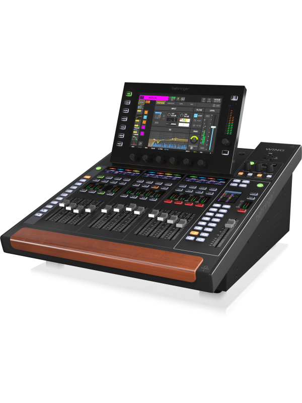 MEZCLADORA DIGITAL, BEHRINGER, SERIE WING COMPACT, 24 IN HIBRIDOS FISICOS, 48 EN TOTAL DIGITALES, 8 AUX FISICOS, PANTALLA TOUCH DE 10. COLOR NEGROP.