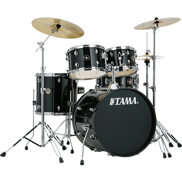 BATERIA ACUSTICA TAMA, SERIE RHYTHM MATE, 5PCS, BLACK (BK), ARO CROMADO, INCLUYE PEDESTALES, PLATILLOS Y BANCO