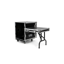 HARD CASE, RACK DE GIRA PROFESIONAL, LUNA, CON RUEDAS, 12U, MESA PLEGABLE INTEGRADA, COLOR NEGRO, ORILLAS COLOR PLATEADO.