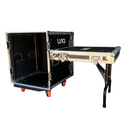 HARD CASE, RACK DE GIRA PROFESIONAL, LUNA, CON RUEDAS, 12U, PUERTAS CONVERTIBLES A MESA, COLOR NEGRO, ORILLAS COLOR PLATEADO.