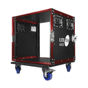HARD CASE, RACK DE GIRA PROFESIONAL, LITE TEK, CON RUEDAS, 10U, COLOR NEGRO CON PERFIL ROJO.