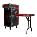 HARD CASE, RACK DE GIRA PROFESIONAL, LITE TEK, SERIE ROAD BOX, CON RUEDAS, 16U, CON MESA PLEGABLE, COLOR NEGRO CON PERFIL ROJO.